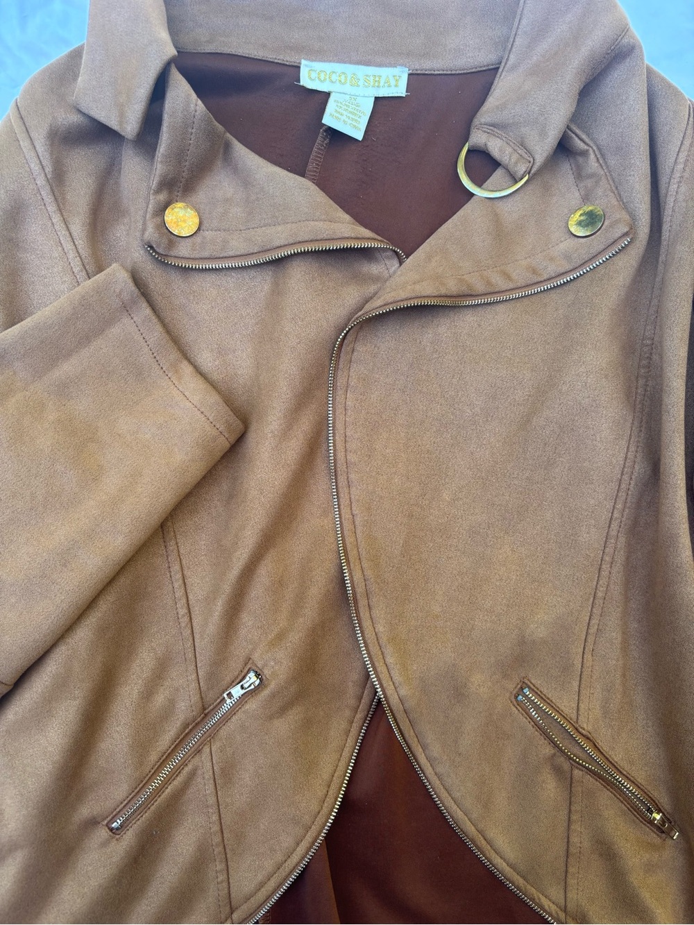 Coco & Shay Women's Tan Faux Suede Moto Blazer